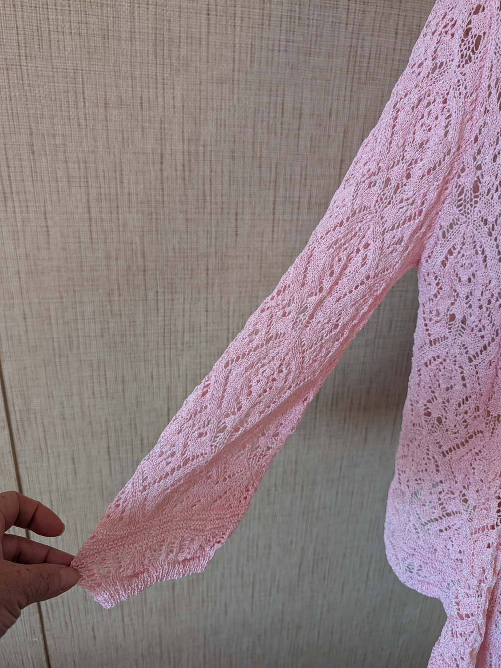 Ruby Rd. Light Pink Open-Knit Tie-Front Cardigan - Picture 3 of 10